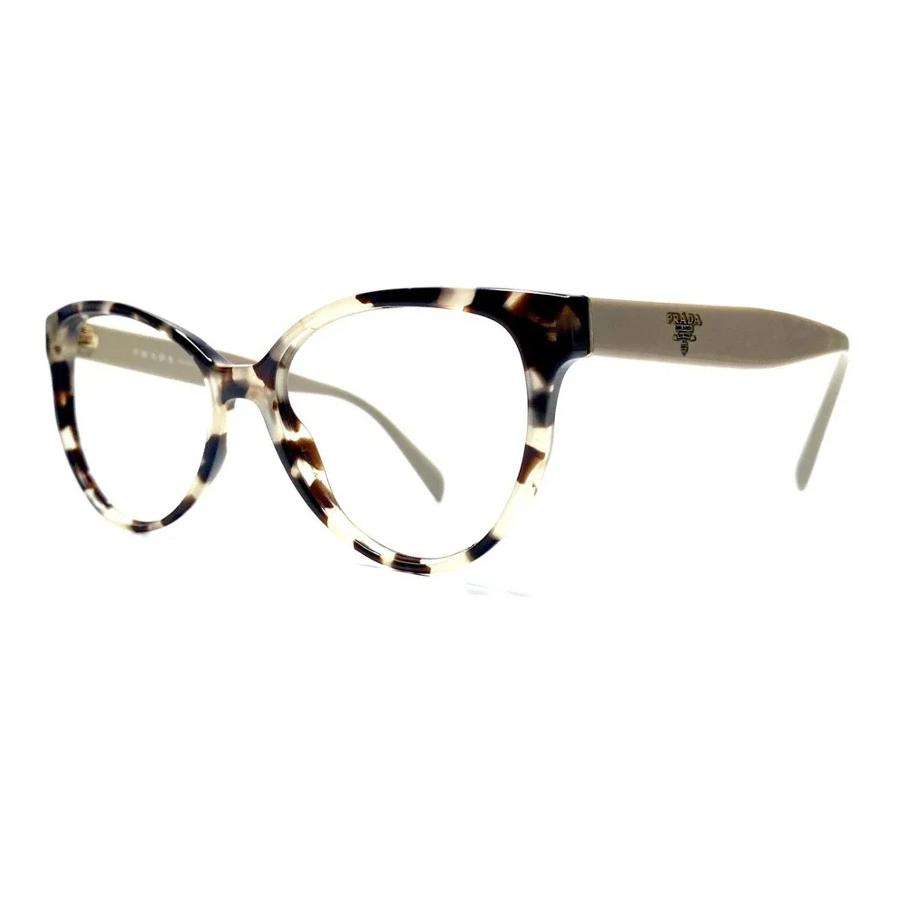 Prada Brown Beige Tan Gold Tortoise Cat Eye Oval Glasses Italy VPR 01U 54 17 140